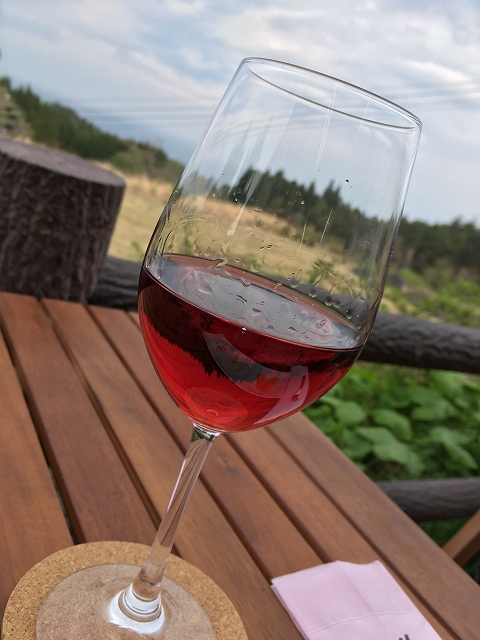 ワイングラスに注がれた赤ワインの写真