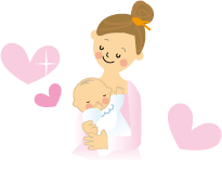 女性が赤ちゃんを抱っこしているイラスト